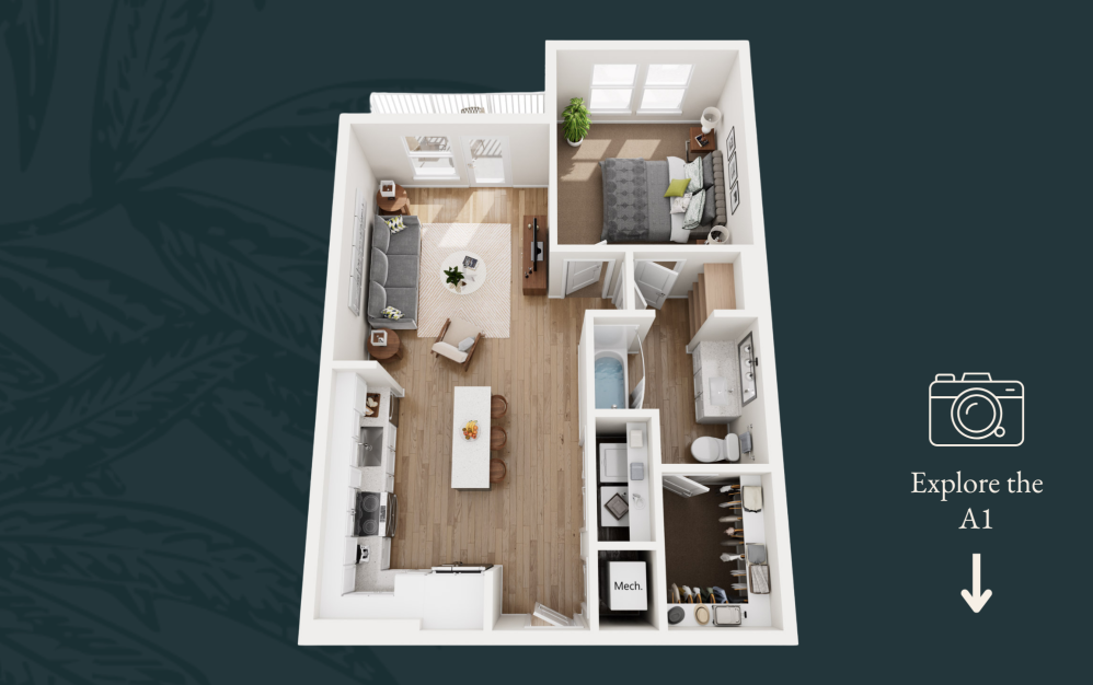 A1 - 1 bedroom floorplan layout with 1 bathroom and 756 square feet