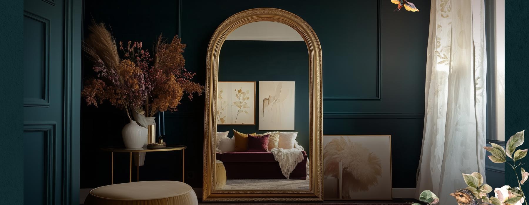 a mirror on a wall of a modern room