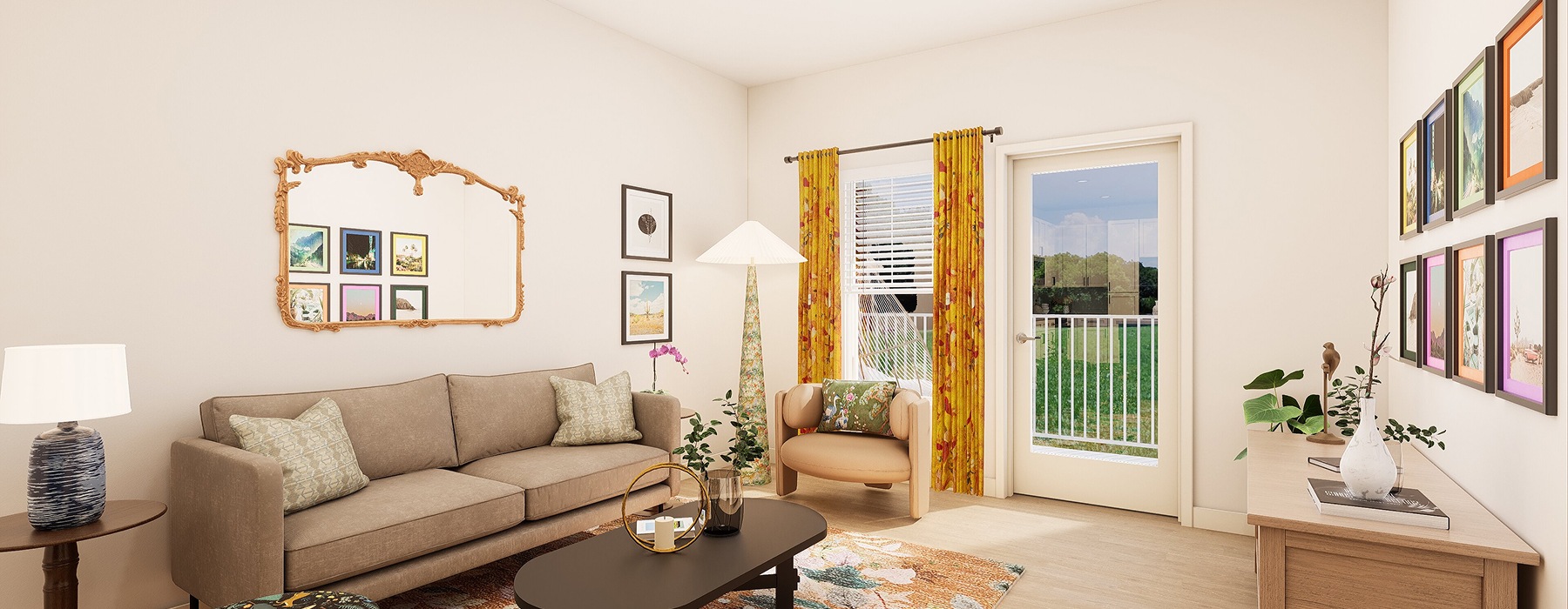 living room with easy to access spaces and ample lighting