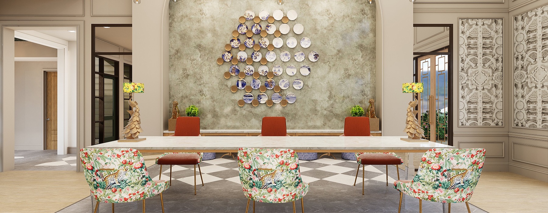 lounge area with modern decor and ample seating